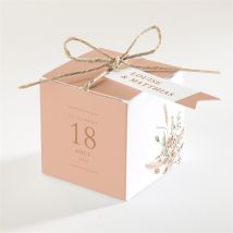Boîte de dragées mariage Douceur Estivale personnalisable - Couleur Rouge/Rose et Vert, Orange et Beige, Marron et Blanc - 4,5 cm - Monfairepart