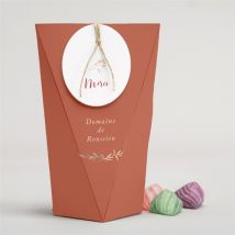 Boîte surprise mariage Terre de Feu personnalisable - Couleur Rouge/Orange - boîte de 4 x 4 cm d'épaisseur et 11 cm de hauteur - Monfairepart