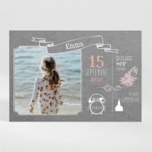 Faire-part communion Communion et Symboles personnalisable - Couleur Orange, Beige et Blanc et Gris/Ardoise - 13,8 x 9,5 cm - Monfairepart