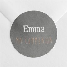 Sticker communion Communion et Symboles personnalisable - Couleur Gris/Kraft/Ardoise - 4 cm - Monfairepart
