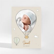 Remerciement naissance Jolie montgolfière personnalisable - Couleur Rouge/Vert/Jaune, Beige et Marron/Multicolore - 9,5 x 13,8 cm - Monfairepart