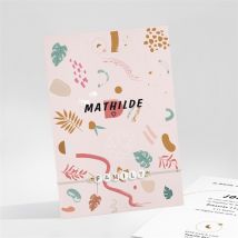 Faire-part de baptême Cotillons et Serpentins personnalisable - Couleur Rose et Multicolore - 9,5 x 13,8 cm - Monfairepart