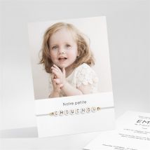 Faire-part de baptême Petite Chouchou personnalisable - Couleur Noir et Blanc/Noir et Blanc - 9,5 x 13,8 cm - Monfairepart