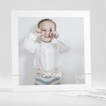 Faire-part de baptême Joyeuse Colombe personnalisable - Couleur Noir, Blanc et Blanc - 13,5 x 13,5 cm - Monfairepart