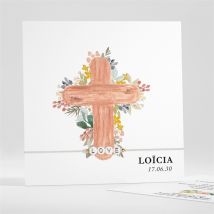 Faire-part de baptême Symbole de Foi personnalisable - Couleur Marron/Multicolore - 13,5 x 13,5 cm - Monfairepart