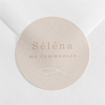 Sticker communion Pourpre personnalisable - Couleur Rose et Beige - 4 cm - Monfairepart