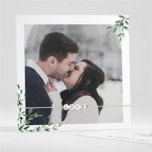 Save the Date mariage A l'ombre de l'olivier Bijou personnalisable - Couleur Vert et Blanc - 13,5 x 13,5 cm - Monfairepart