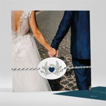 Carte de remerciement mariage Tourbillon sentimental personnalisable - Couleur Bleu, Beige et Gris - 9,5 x 9,5 cm - Monfairepart