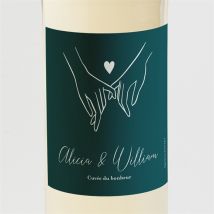 Etiquette de bouteille mariage Notre Union personnalisable - Couleur Vert/Bleu et Noir, Blanc et Blanc - 9,5 x 9,5 cm - Monfairepart