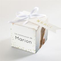 Boîte de dragées communion Cadeau de Communion personnalisable - Couleur Blanc et Doré - 4,5 cm - Monfairepart