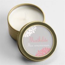 Bougie communion Colombe et fleurs personnalisable - 5 cm et 2,5 cm de hauteur - Monfairepart