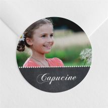 Sticker communion Dentelle Rose personnalisable - Couleur Rose et Gris - 4 cm - Monfairepart