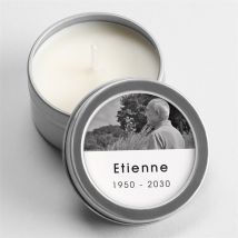 Bougie souvenir Hommage tout en image personnalisable - 5 cm et 2,5 cm de hauteur - Monfairepart