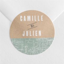 Sticker mariage Voyage voyage personnalisable - Couleur Vert et Beige, Marron et Blanc et Gris/Kraft - 4 cm - Monfairepart