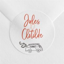 Sticker mariage Champetre Van life personnalisable - Couleur Rose, Orange et Blanc - 4 cm - Monfairepart