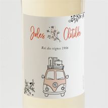 Etiquette de bouteille mariage Champetre Van life personnalisable - Couleur Rose, Orange et Blanc - 9,5 x 9,5 cm - Monfairepart
