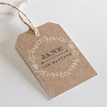 Etiquette baptême Belle histoire sacrée personnalisable - Couleur Beige, Marron et Blanc/Kraft - 4 x 6 cm - Monfairepart