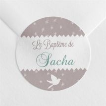 Sticker baptême Colombe et banderoles personnalisable - Couleur Vert, Bleu et Gris - 4 cm - Monfairepart