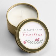 Bougie baptême Cadre de fleurs personnalisable - 5 cm et 2,5 cm de hauteur - Monfairepart