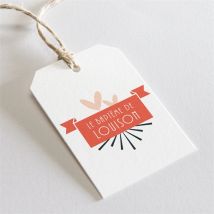 Etiquette baptême Petit Photomaton personnalisable - Couleur Rouge, Beige et Blanc et Gris - 4 x 6 cm - Monfairepart