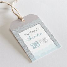 Etiquette baptême Baptême scandinave personnalisable - Couleur Bleu et Gris - 4 x 6 cm - Monfairepart