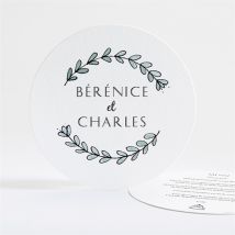 Menu mariage Avec programme rond personnalisable - Couleur Vert, Blanc et Gris - 13,5 x 13,5 cm - Monfairepart