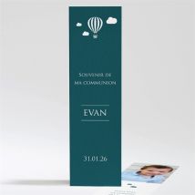 Signet communion Jolis petits symboles personnalisable - Couleur Vert, Bleu et Blanc - 5,4 x 19,4 cm - Monfairepart