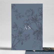 Faire-part mariage Dorure sur gravure personnalisable - Couleur Bleu/Argenté - 14,5 x 21 cm - Monfairepart