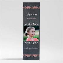Signet communion Dentelle Rose magnet personnalisable - Couleur Rose et Noir/Ardoise - 5,4 x 19,4 cm - Monfairepart