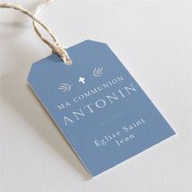 Etiquette communion Bleu myosotis personnalisable - Couleur Bleu - 4 x 6 cm - Monfairepart