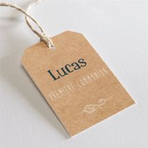 Etiquette communion Tout un symbole personnalisable - Couleur Marron et Blanc/Kraft - 4 x 6 cm - Monfairepart