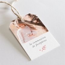 Etiquette communion Cuivré végétal personnalisable - Couleur Rose et Blanc - 4 x 6 cm - Monfairepart