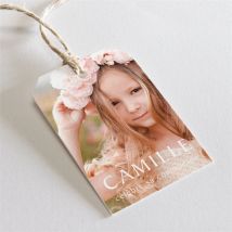 Etiquette communion Jolies Grâces personnalisable - Couleur Rose et Blanc - 4 x 6 cm - Monfairepart