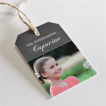 Etiquette communion Dentelle Rose personnalisable - Couleur Rose et Noir/Ardoise - 4 x 6 cm - Monfairepart
