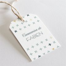 Etiquette communion Ambiance art déco personnalisable - Couleur Jaune et Gris - 4 x 6 cm - Monfairepart