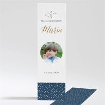 Signet communion Relief personnalisable - Couleur Bleu et Beige - 5,4 x 19,4 cm - Monfairepart