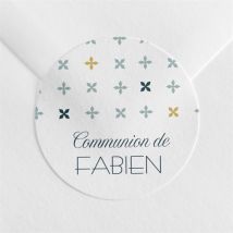 Sticker communion Ambiance art déco personnalisable - Couleur Jaune et Gris - 4 cm - Monfairepart