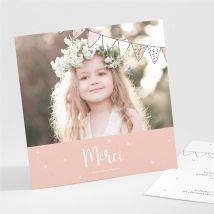 Remerciement communion Banderoles de fanions personnalisable - Couleur Rose et Blanc - 9,5 x 9,5 cm - Monfairepart