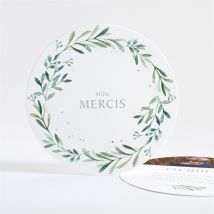 Remerciement communion Végétal et dorure personnalisable - Couleur Vert et Blanc - 13,5 cm - Monfairepart