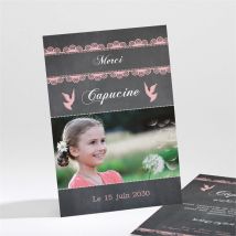Remerciement communion Dentelle Rose personnalisable - Couleur Rose - 9,5 cm x 13,5cm - Monfairepart