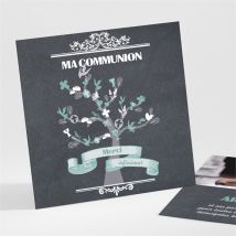 Remerciement communion Sacrement élégant personnalisable - Couleur Vert - 9,5 x 9,5 cm - Monfairepart