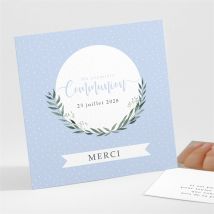 Remerciement communion Doux Flocons personnalisable - Couleur Vert/Bleu - 9,5 x 9,5 cm - Monfairepart