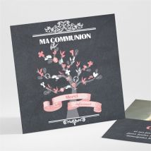 Remerciement communion Etape chrétienne personnalisable - Couleur Rose - 9,5 x 9,5 cm - Monfairepart