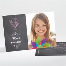 Remerciement communion Fond ardoise et photo personnalisable - Couleur Rose - 13,8 x 9,5 cm - Monfairepart
