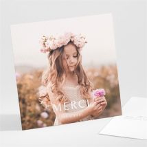 Remerciement communion Jolies Grâces personnalisable - Couleur Rose et Blanc - 9,5 x 9,5 cm - Monfairepart