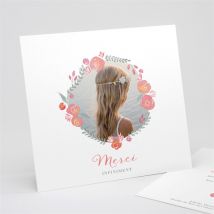 Remerciement communion Couronne aquarelle personnalisable - Couleur Rose et Blanc - 15 x 14 cm - Monfairepart