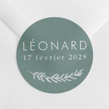 Sticker naissance Végétal vert pastel personnalisable - Couleur Vert, Blanc et Gris - 4 cm - Monfairepart