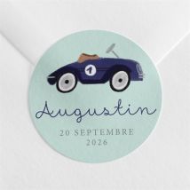 Sticker naissance Ma petite voiture vintage personnalisable - Couleur Vert/Bleu et Marron, Noir et Blanc et Gris - 4 cm - Monfairepart