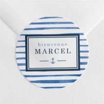 Sticker naissance Notre Petit Marin personnalisable - Couleur Bleu et Blanc - 4 cm - Monfairepart