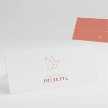 Marque-place communion Colombe dorée personnalisable - Couleur Rose, Orange et Blanc - 9,5 x 4,2 cm - Monfairepart